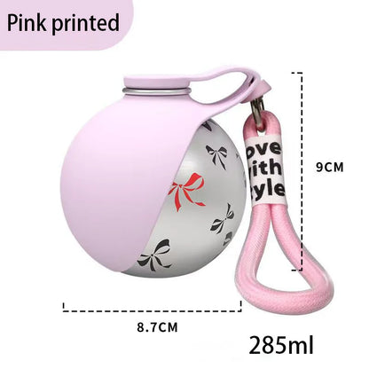 Portable Dog Water Bottle 285ml – 2-in-1 Stainless Steel Travel Pet Drinker with Removable Silicone Bowl