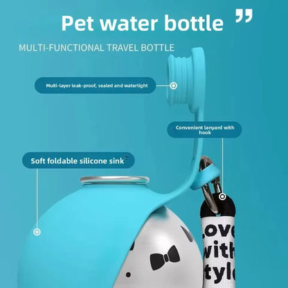 Portable Dog Water Bottle 285ml – 2-in-1 Stainless Steel Travel Pet Drinker with Removable Silicone Bowl