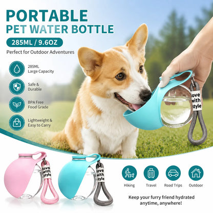 Portable Dog Water Bottle 285ml – 2-in-1 Stainless Steel Travel Pet Drinker with Removable Silicone Bowl