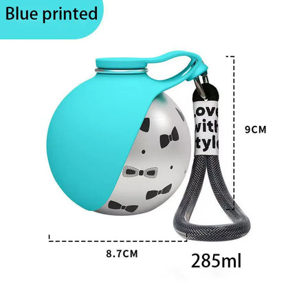 Portable Dog Water Bottle 285ml – 2-in-1 Stainless Steel Travel Pet Drinker with Removable Silicone Bowl