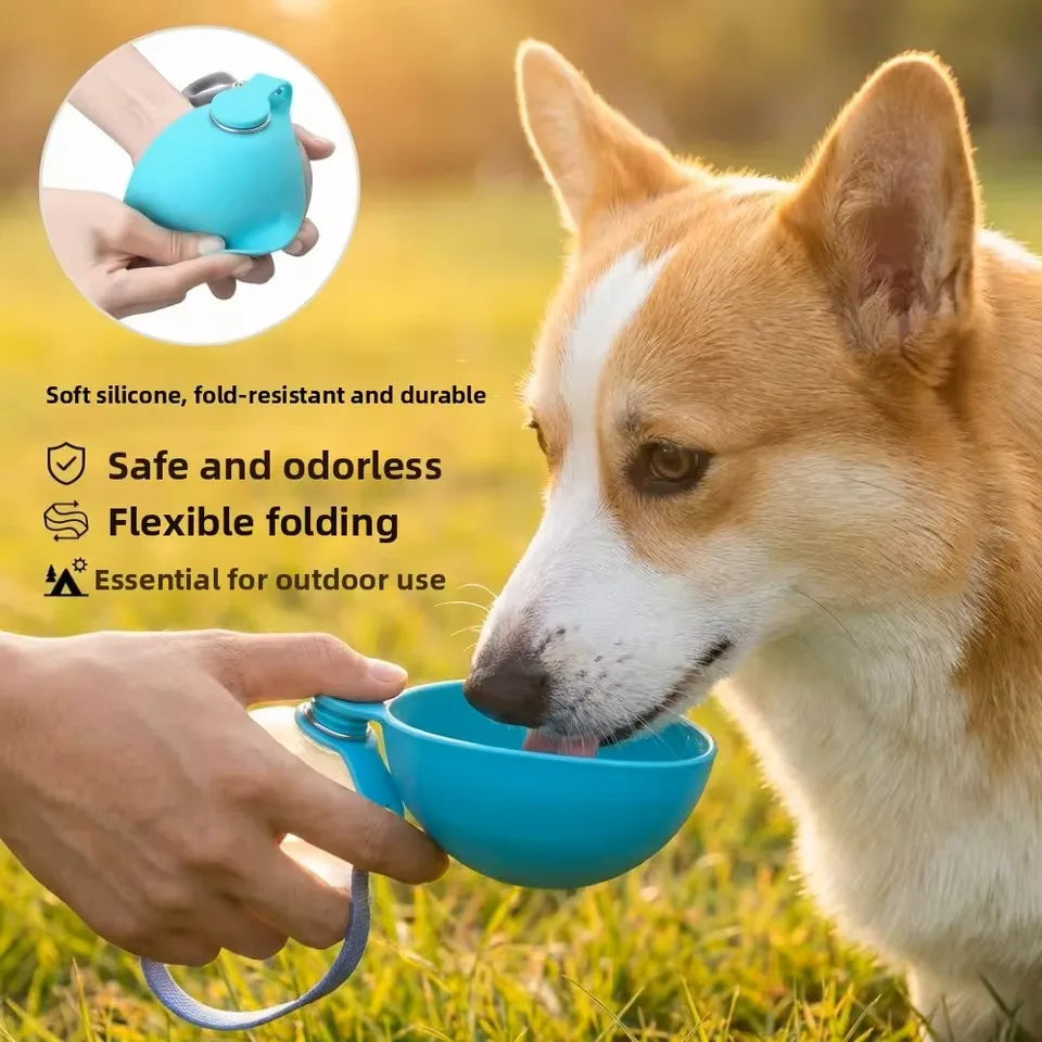 Portable Dog Water Bottle 285ml – 2-in-1 Stainless Steel Travel Pet Drinker with Removable Silicone Bowl
