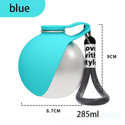 Portable Dog Water Bottle 285ml – 2-in-1 Stainless Steel Travel Pet Drinker with Removable Silicone Bowl